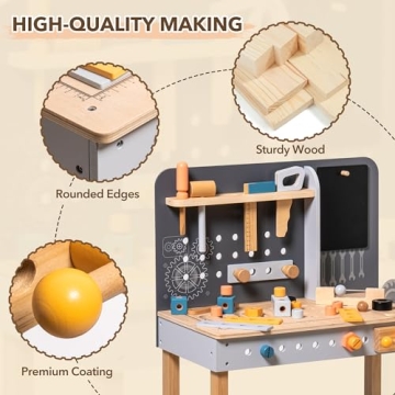 ROHUD Wooden Tool Workbench Set for Kids 3-7 Years