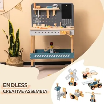 ROHUD Wooden Tool Workbench Set for Kids 3-7 Years