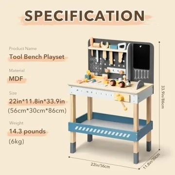 ROHUD Wooden Tool Workbench Set for Kids 3-7 Years
