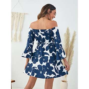 JECEIKA Women's Off Shoulder Ruffle Floral Dress for Weddings & Parties 2025