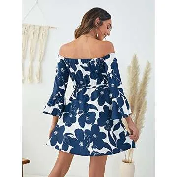 JECEIKA Women's Off Shoulder Ruffle Floral Dress for Weddings & Parties 2025