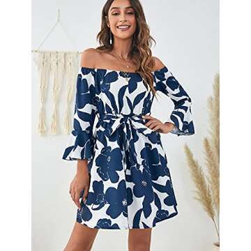 JECEIKA Off Shoulder Floral Dress for Weddings & Parties