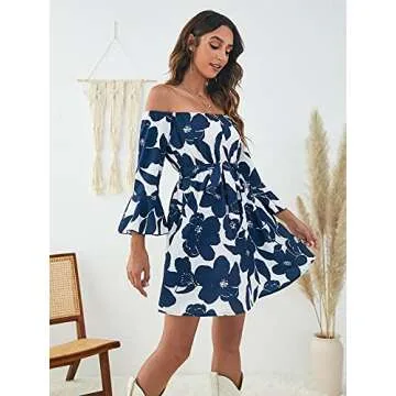 JECEIKA Off Shoulder Floral Dress for Weddings & Parties