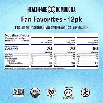 Health-Ade Kombucha Tea Organic Drink, Fermented Tea with Living Probiotics, Detoxifying Acids, Supports Gut Health, Non-GMO, Vegan, Gluten Free, 12 Pack (16 Fl Oz Bottles), Signature Variety Pack