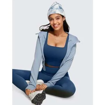 CRZ YOGA Butterluxe Womens Square Neck Longline Sports Bra - Workout Crop Tank Tops Padded Yoga Camisole with Built in Pads French Navy X-Small