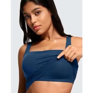 CRZ YOGA Butterluxe Womens Square Neck Longline Sports Bra - Workout Crop Tank Tops Padded Yoga Camisole with Built in Pads French Navy X-Small