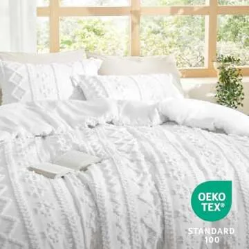 Bedsure Tufted Boho Comforter Set Queen Size - Bright White Boho Bed Set, GentleSoft™ 3 Pieces Farmhouse Shabby Chic Embroidery Bedding, Gifts for Woman, Soft Jacquard Queen Comforter for All Seasons