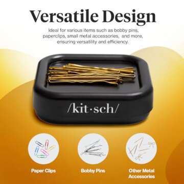 Kitsch Magnetic Bobby Pin Holder - Magnetic Pin Cushion for Desk | Magnetic Pin Holder for Paper Clips | Bobby Pin Magnetic Holder | Magnet Bobby Pin Holder | Vegan Materials, 1pc (Black)