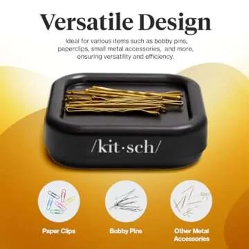Kitsch Magnetic Bobby Pin Holder - Magnetic Pin Cushion for Desk | Magnetic Pin Holder for Paper Clips | Bobby Pin Magnetic Holder | Magnet Bobby Pin Holder | Vegan Materials, 1pc (Black)