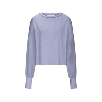 Sweatshirt for Women Trendy Fall Crewneck Long Sleeve Cutout Back Cross Hem Pullover Loose Casual Aesthetic Y2k Tops