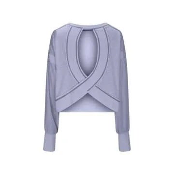 Sweatshirt for Women Trendy Fall Crewneck Long Sleeve Cutout Back Cross Hem Pullover Loose Casual Aesthetic Y2k Tops