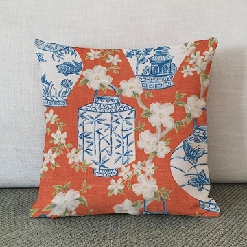 Blue Ginger jar Pillow Cover Ginger jar Decor Chinoiserie Inspired Asian Inspired Bright Decor 18x18 Cushion Cover Decortaive Pillowcase