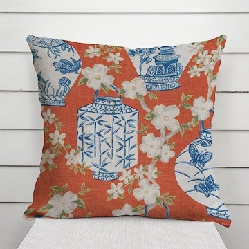 Blue Ginger jar Pillow Cover Ginger jar Decor Chinoiserie Inspired Asian Inspired Bright Decor 18x18 Cushion Cover Decortaive Pillowcase