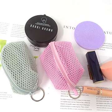Honbay 2PCS Mesh Makeup Sponge Holder Containers Small Cosmetic Travel Zippered Toiletry Bags with Keyring for Makeup Sponge Puff Lipstick Keys Headphones