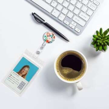 Knocent Badge Reel Retractable Badge Holder,Cute Nurse Badge Reels Badge Clip for Nurse Name Decorative Badge Clip on ID Card Holders (3pack Flowers)