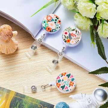 Knocent Badge Reel Retractable Badge Holder,Cute Nurse Badge Reels Badge Clip for Nurse Name Decorative Badge Clip on ID Card Holders (3pack Flowers)