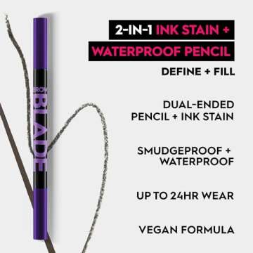 Urban Decay Brow Blade 2-in-1 Eyebrow Pen & Waterproof Pencil (Blackout - Soft Black), Smudge-proof,...