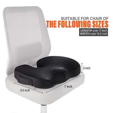 WAOAW Seat Cushion, Office Chair Cushions Butt Pillow for Car Long Sitting, Memory Foam Chair Pad for Back, Coccyx, Tailbone Pain Relief, Gifts for Men Women (Black)