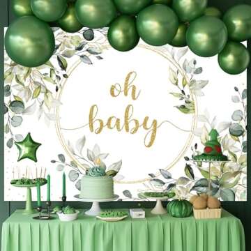 Mocsicka Greenery Baby Shower Backdrop Gold Oh Baby Background Green Eucalyptus Baby Shower Party Ca...