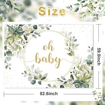 Mocsicka Greenery Baby Shower Backdrop Gold Oh Baby Background Green Eucalyptus Baby Shower Party Cake Table Decoration Banner Photo Booth Props (7x5ft)