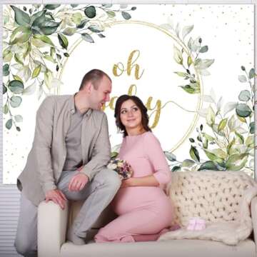 Mocsicka Greenery Baby Shower Backdrop Gold Oh Baby Background Green Eucalyptus Baby Shower Party Cake Table Decoration Banner Photo Booth Props (7x5ft)