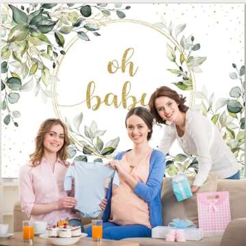 Mocsicka Greenery Baby Shower Backdrop Gold Oh Baby Background Green Eucalyptus Baby Shower Party Cake Table Decoration Banner Photo Booth Props (7x5ft)