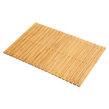 BAMJIUHAO Strand Woven Bamboo Bath Mat Bathroom Rugs Floor Wood Shower Bathtub Waterproof Non Slip A...