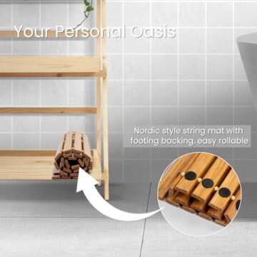 BAMJIUHAO Strand Woven Bamboo Bath Mat Bathroom Rugs Floor Wood Shower Bathtub Waterproof Non Slip Accessories 16x24 Inch Easy to Clean, Suitable for Outdoor, Light Color, 1 pc