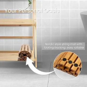 BAMJIUHAO Strand Woven Bamboo Bath Mat Bathroom Rugs Floor Wood Shower Bathtub Waterproof Non Slip Accessories 16x24 Inch Easy to Clean, Suitable for Outdoor, Light Color, 1 pc