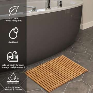 BAMJIUHAO Strand Woven Bamboo Bath Mat Bathroom Rugs Floor Wood Shower Bathtub Waterproof Non Slip Accessories 16x24 Inch Easy to Clean, Suitable for Outdoor, Light Color, 1 pc