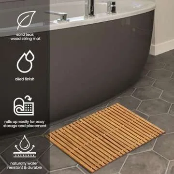 BAMJIUHAO Strand Woven Bamboo Bath Mat Bathroom Rugs Floor Wood Shower Bathtub Waterproof Non Slip Accessories 16x24 Inch Easy to Clean, Suitable for Outdoor, Light Color, 1 pc