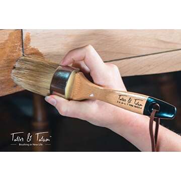 Chalk & Wax Paint Brush for Furniture - Painting or Waxing - Clear & Dark Soft Wax - Compatible with Annie Sloan Chalk Paint, Milk Paint, Home Decor, Stencils - Natural Pure Bristles