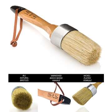Chalk & Wax Paint Brush for Furniture - Painting or Waxing - Clear & Dark Soft Wax - Compatible with Annie Sloan Chalk Paint, Milk Paint, Home Decor, Stencils - Natural Pure Bristles