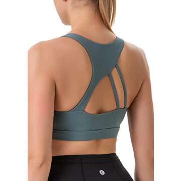 RUNNING GIRL Sports Bra for Women, Strong-Line Back Padded Strappy Sports Bras Medium Support Yoga Bra with Removable Cups(WX2828 Dark Green_M)