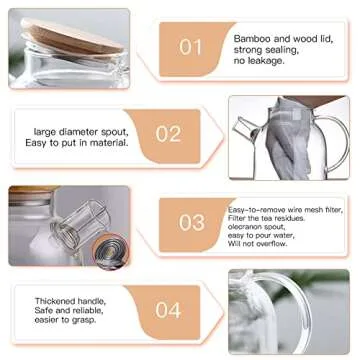 JOUALY Glass Teapot, Stovetop & Microwave Safe Glass Borosilicate Tea Pot,Clear Teapot with Strainer...
