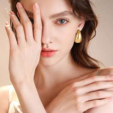 Chunky Teardrop Earrings for Women Lightweight Water Drop Earrings Hypoallergenic Gold Hoop Trendy Earrings for Women 2023