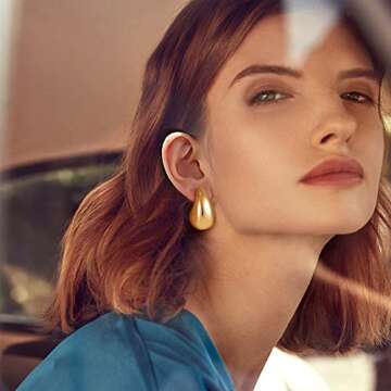 Chunky Teardrop Earrings for Women Lightweight Water Drop Earrings Hypoallergenic Gold Hoop Trendy Earrings for Women 2023