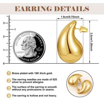 Chunky Teardrop Earrings for Women Lightweight Water Drop Earrings Hypoallergenic Gold Hoop Trendy Earrings for Women 2023