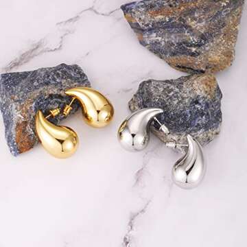 Chunky Teardrop Earrings for Women Lightweight Water Drop Earrings Hypoallergenic Gold Hoop Trendy Earrings for Women 2023
