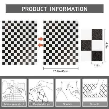 Qianglive Black and White Contact Paper Mosaic Checkered Peel and Stick Wallpaper Lattice Self Adhesive Waterproof Vinyl Roll for Bathroom Kitchen Backsplash Cabinets Shelf Liners Drawers 17.3"x80"