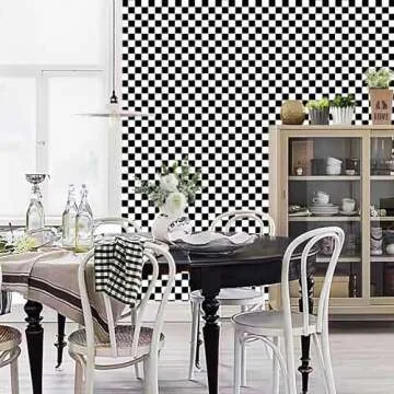 Qianglive Black and White Contact Paper Mosaic Checkered Peel and Stick Wallpaper Lattice Self Adhesive Waterproof Vinyl Roll for Bathroom Kitchen Backsplash Cabinets Shelf Liners Drawers 17.3"x80"