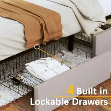 Fluest Queen Bed Frame with Headboard Storage, Upholstered Platform with Adjustable Headboard, Wooden Slats, No Box Spring Needed, Easy Assembly, Mattress Foundation - Beige