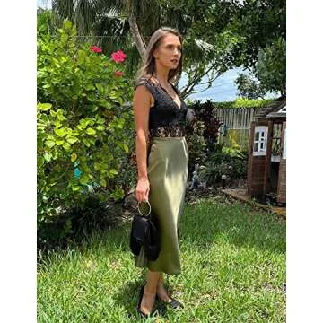 Zeagoo Womens Green Skirt High Waist Satin Skirt Long Fall Silk Skirts