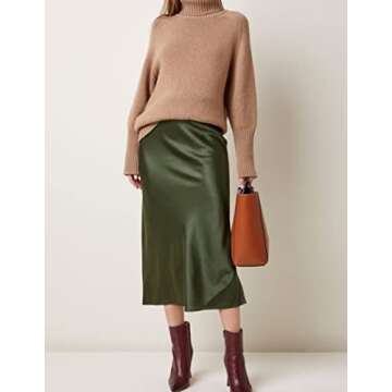 Zeagoo Womens Green Skirt High Waist Satin Skirt Long Fall Silk Skirts