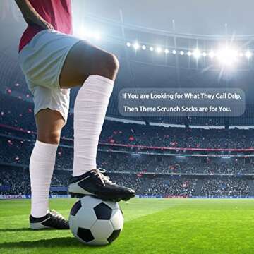 YYXR Football Socks Non Slip Extra Long Football Socks Men White Soccer Socks Knee High Scrunchie At...