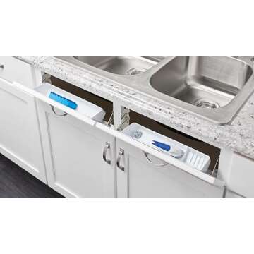 Rev-A-Shelf 14" Tip-Out Plastic Sink Trays for Kitchen and Bathroom Base Cabinet, Pull Out Vanity Sh...