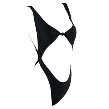 YAUASOPA Women's One Piece Bikini Bare Midriff Scoop Neck Low Back Bathing Suit Tie Front Cutout High Cut Swimsuit(US(2-4) S, Black)