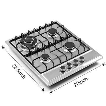 24″x20″ Built in Gas Cooktop 4 Burners Stainless Steel Stove with NG/LPG Conversion Kit Thermoco...