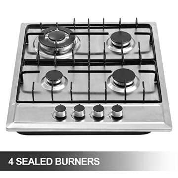 Stainless Steel 24"x20" Built-in Gas Cooktop with 4 Burners