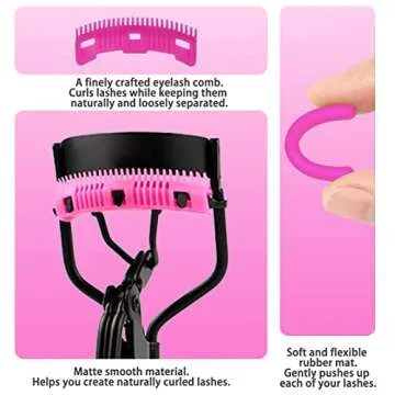 Eyelash Curlers with Comb IMMER LIEBEN Lash Curler with 5 Replacement Refills, 3 Combs, 10 Seconds C...